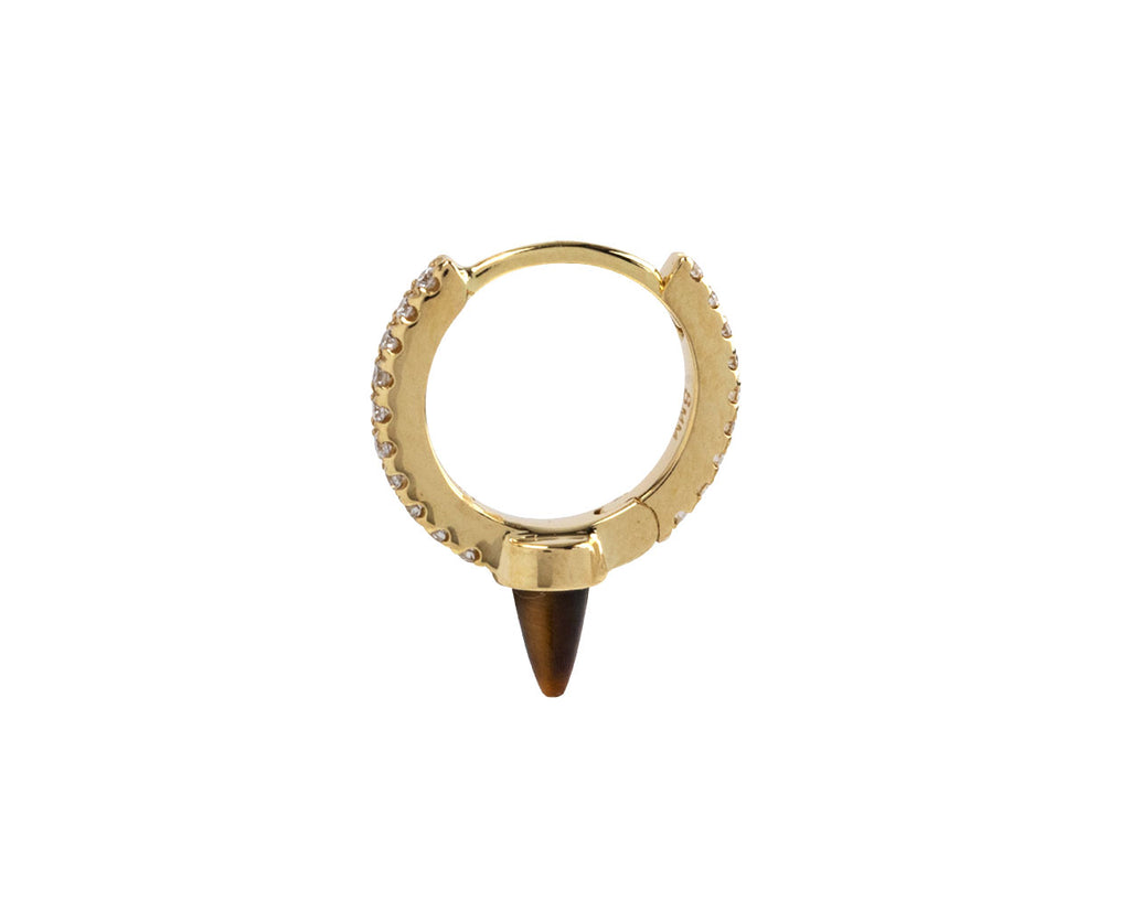 Maria Tash 5/16 Yellow Gold Diamond Eternity Tigers Eye Spike SINGLE Hoop Earring Side View