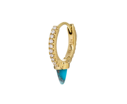 5/16 Yellow Gold Diamond Eternity Turquoise Spike SINGLE Hoop - TWISTonline 