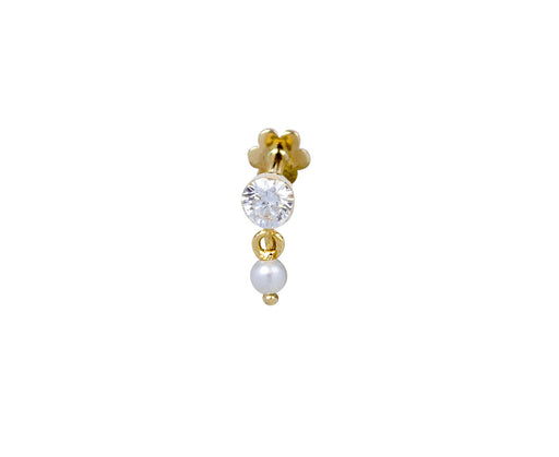 3mm Yellow Gold Invisible Set Diamond and Pearl SINGLE Stud