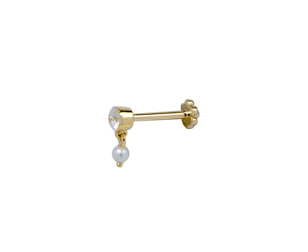 3mm Yellow Gold Invisible Set Diamond and Pearl SINGLE Stud