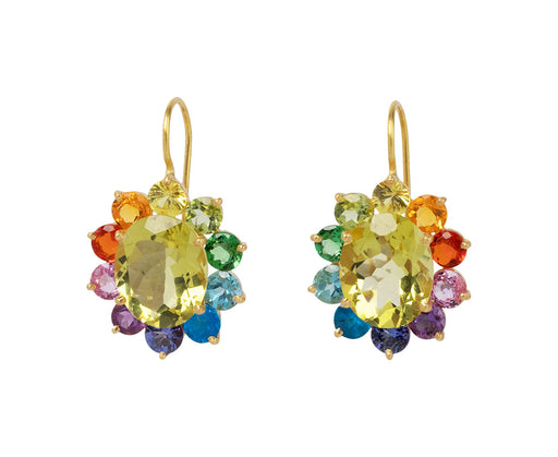 Lemon Quartz Rainbow Gem Hortensia Flower Earrings