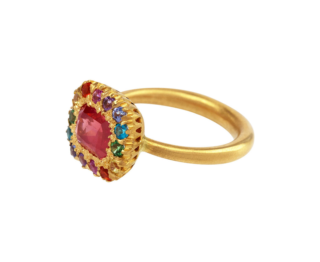 Marie-Hélène de Taillac Pink Spinel and Rainbow Stone Princess Marguerite Ring Side View