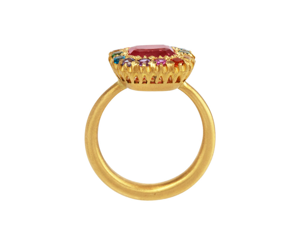 Marie-Hélène de Taillac Pink Spinel and Rainbow Stone Princess Marguerite Ring Top View
