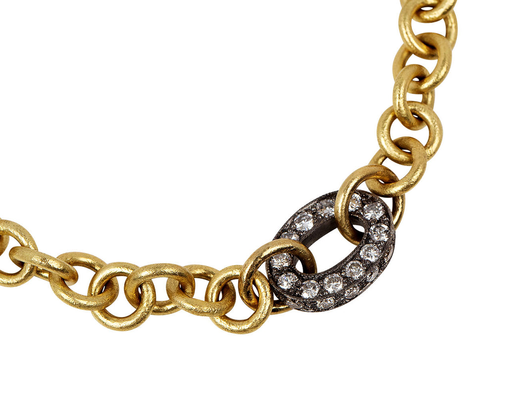 Todd Pownell Round Link and Diamond Oval Chain Bracelet Close Up Charm