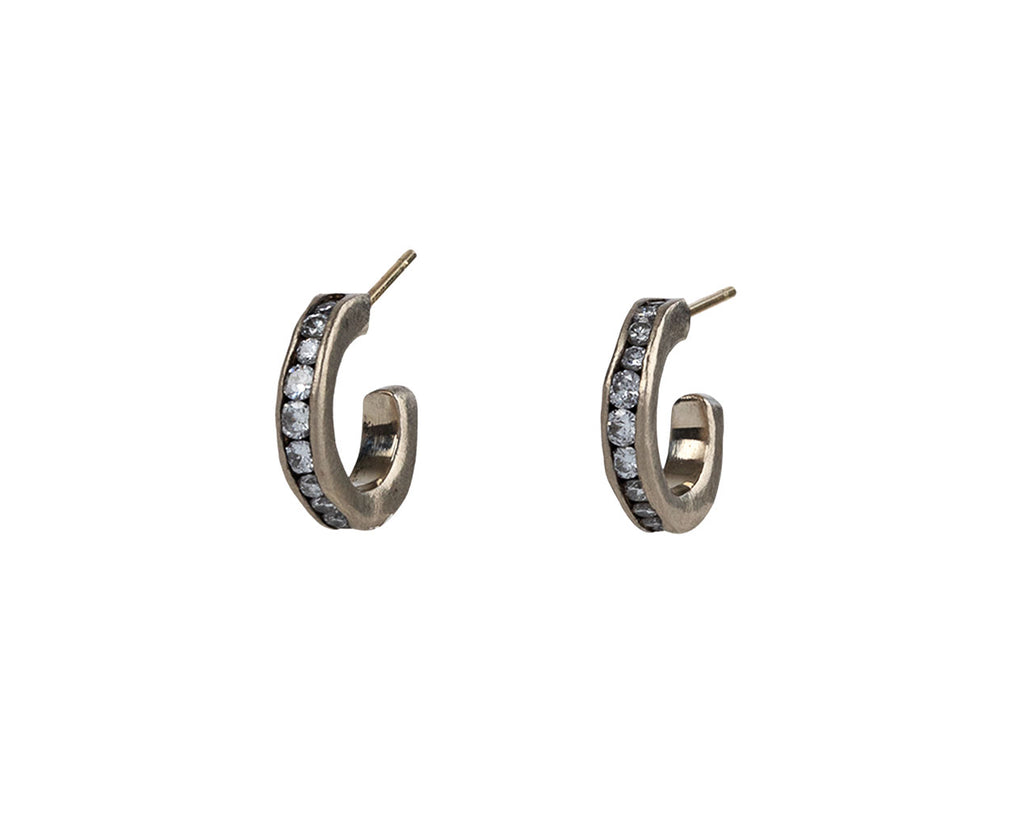 Todd Pownell Small Irregular Channel Set Diamond Hoop Earrings