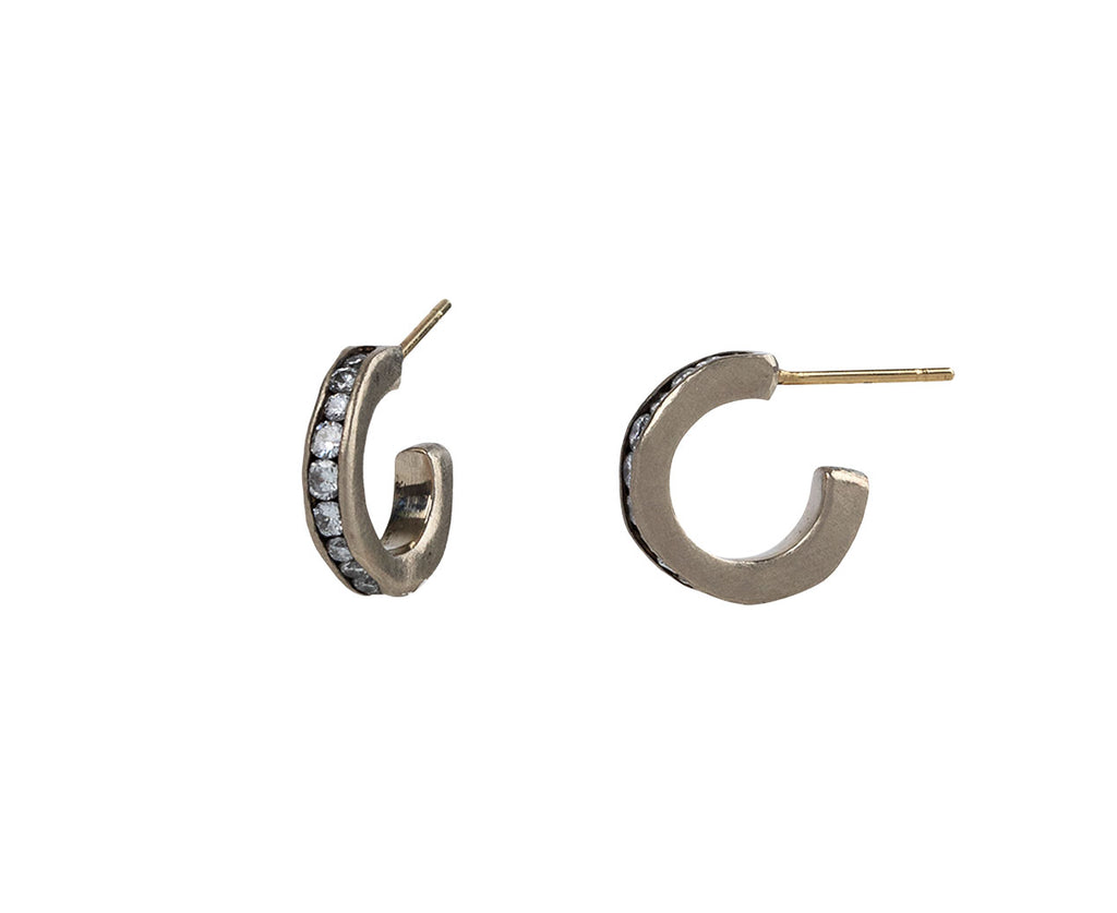 Todd Pownell Small Irregular Channel Set Diamond Hoop Earrings Side View