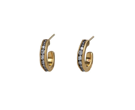 Todd Pownell Gold Small Irregular Channel Set Diamond Hoop Earrings