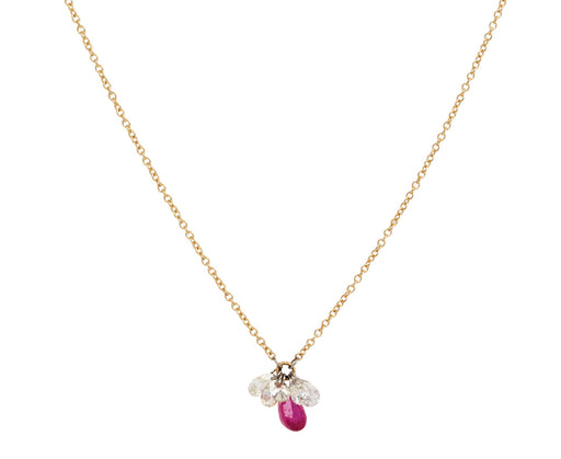 Todd Pownell Ruby and Diamond Cluster Pendant Necklace