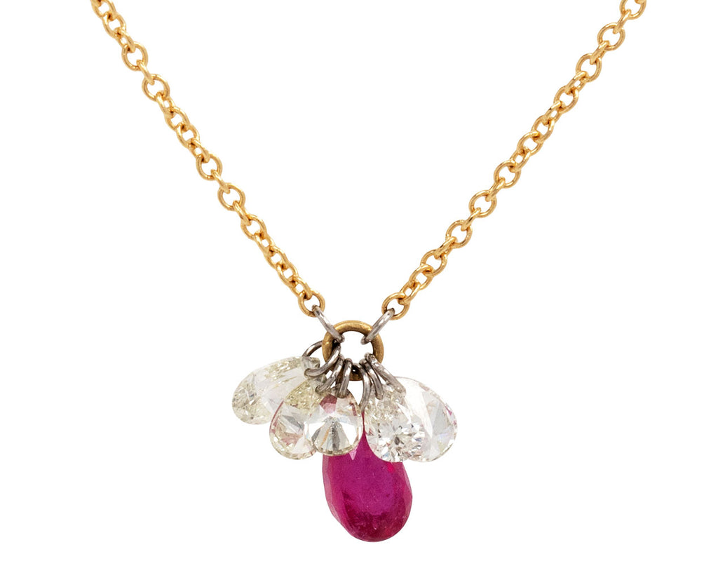 Todd Pownell Ruby and Diamond Cluster Pendant Necklace Close Up