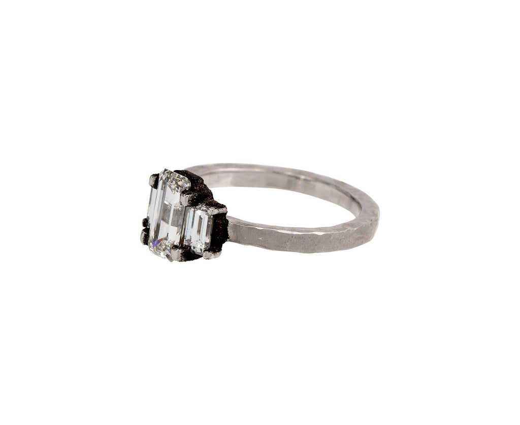 Todd Pownell Emerald and Baguette Diamond Solitaire Ring Side