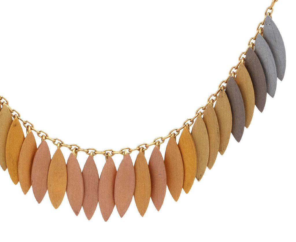 Sia Taylor Rainbow Gold Leaf Arc Necklace Close Up