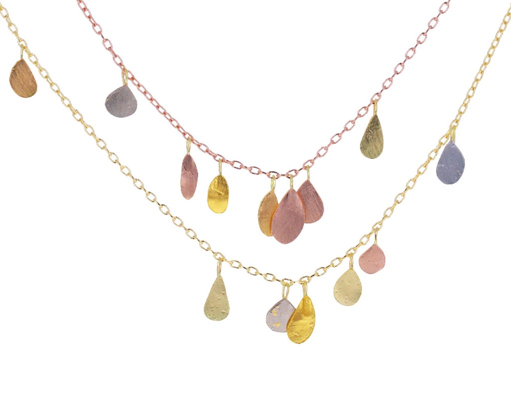 Double Strand Mixed Gold Raindrop Necklace