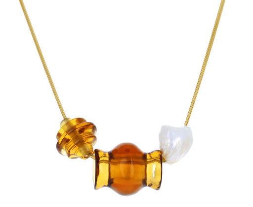 Citrine and Pearl Trade Bead Charm Necklace - TWISTonline 