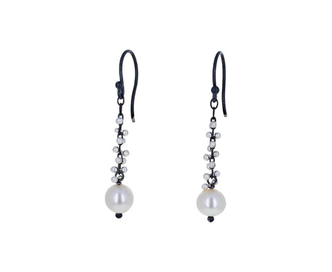 White Pearl Earring on Oxidized Sterling Silver