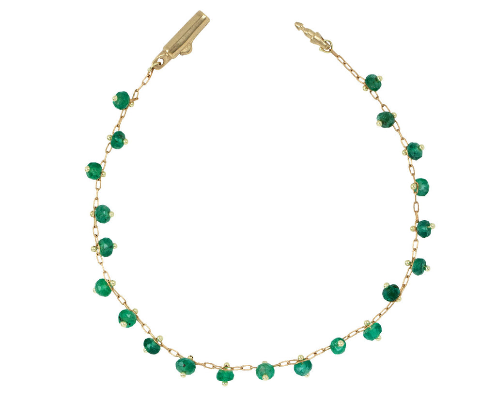 TenThousandThings Gold and Emerald Double Studded Beaded Bracelet Clasp Open