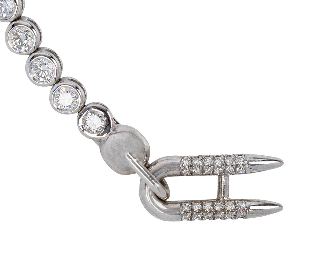 Uniform Object White Gold Diamond Modular Bracelet with Diamond Spur Clasp Clasp Close Up