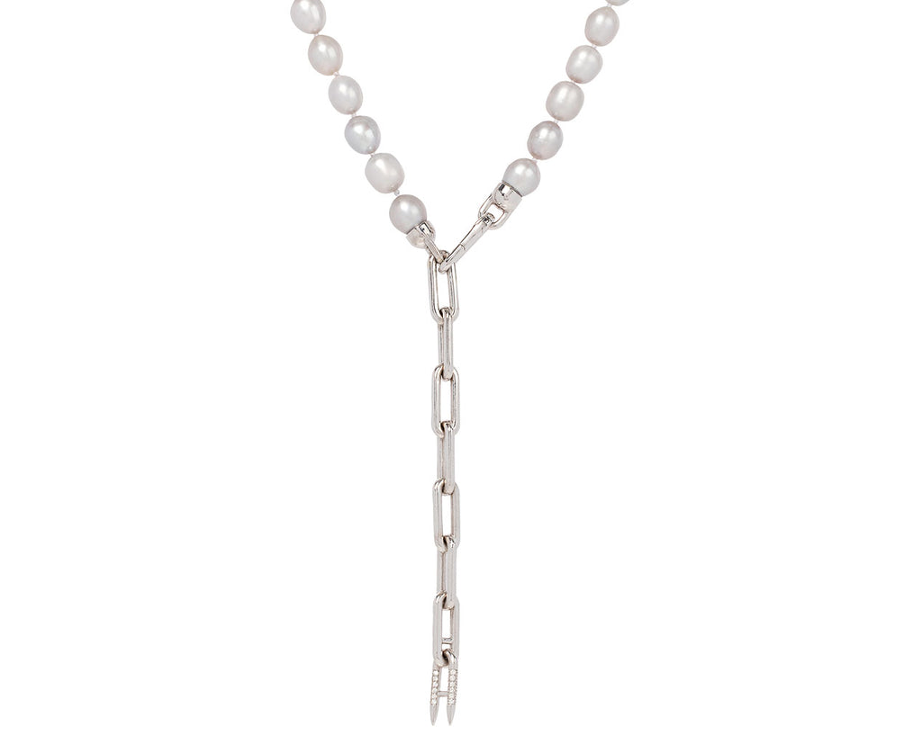 White Gold Heavy Metal Smoke Pearl Convertible Lariat Necklace