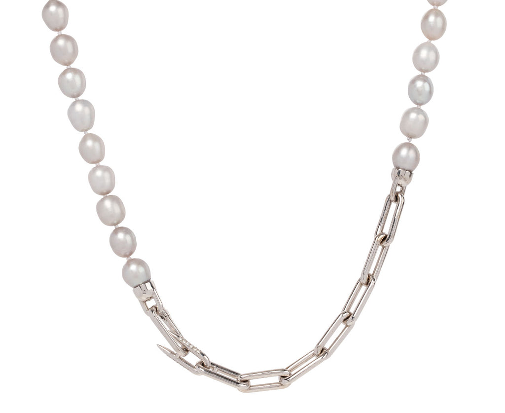 White Gold Heavy Metal Smoke Pearl Convertible Lariat Necklace