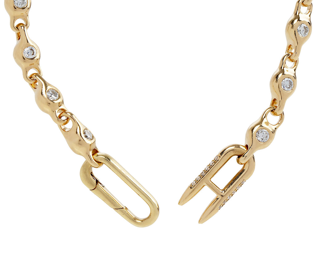 Uniform Object Double Sided Diamond Chain Necklace Close Up Clasp Open