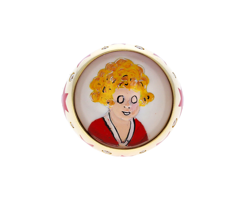 Annie Vintage Button Red Stars Ring