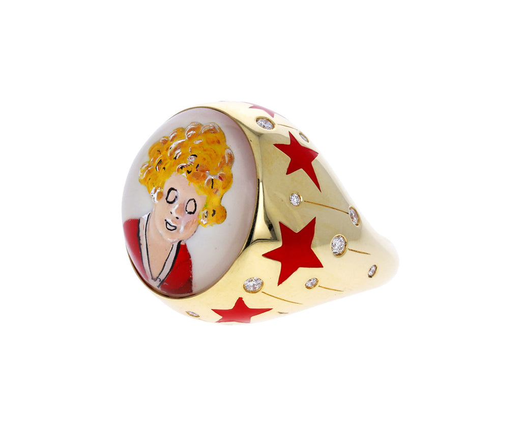 Annie Vintage Button Red Stars Ring