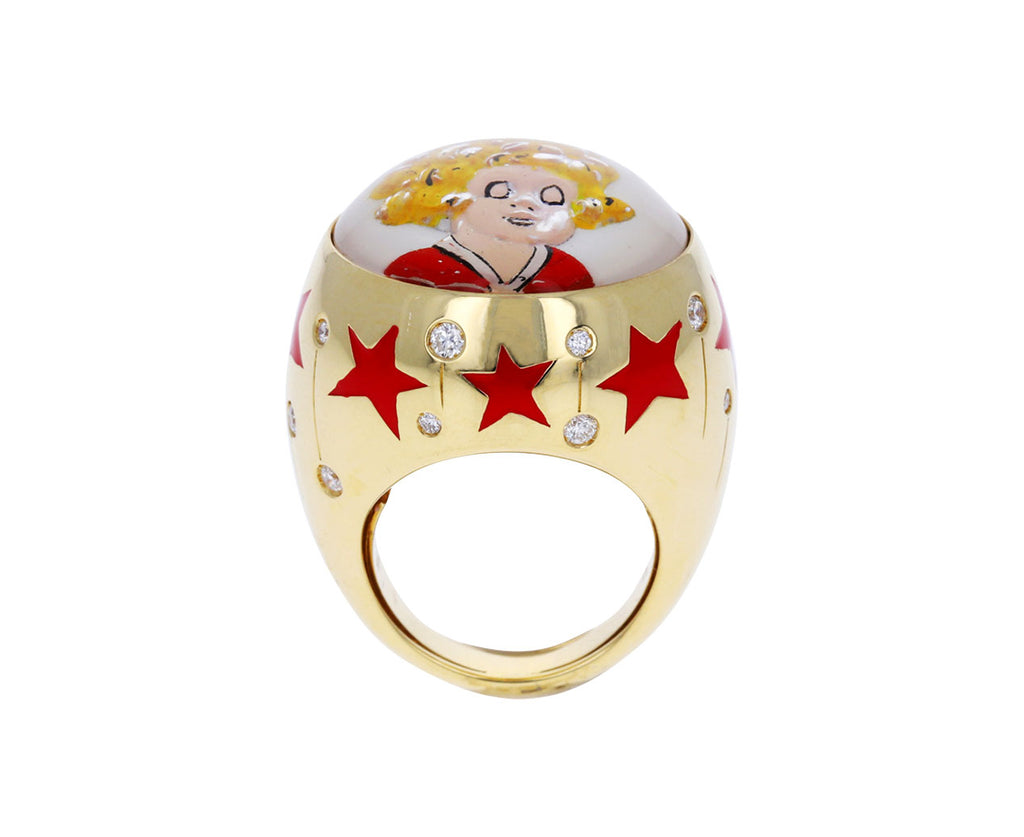 Annie Vintage Button Red Stars Ring