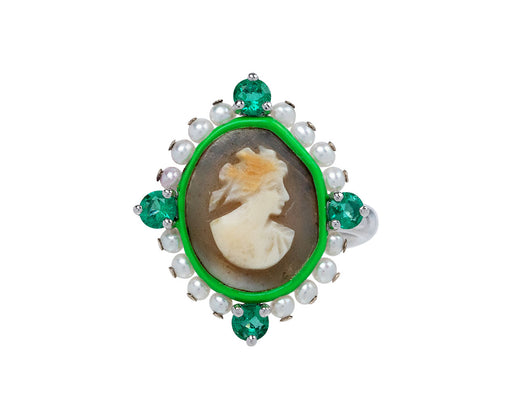 Francesca Villa Be Chic Pearl and Emerald Vintage Cameo Ring