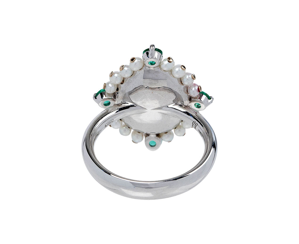 Francesca Villa Be Chic Pearl and Emerald Vintage Cameo Ring Back