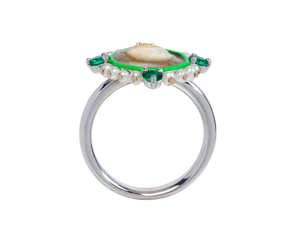 Francesca Villa Be Chic Pearl and Emerald Vintage Cameo Ring Top