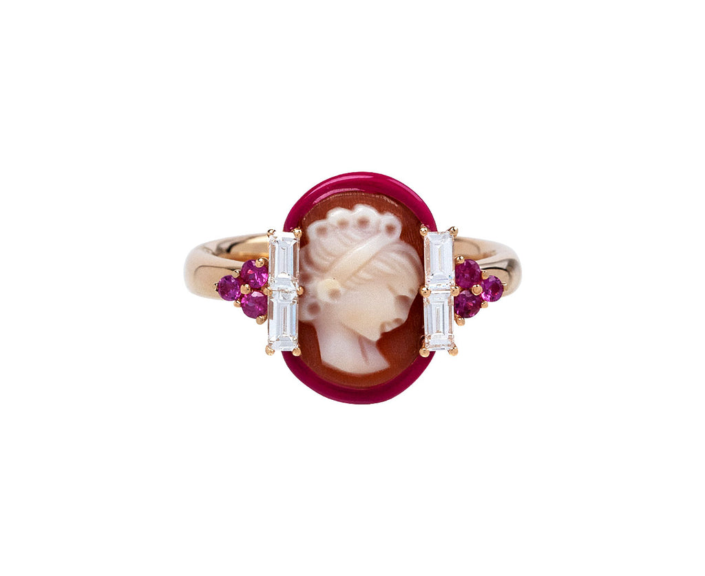 Francesca Villa Be Precious Vintage Cameo Diamond Baguette Ring
