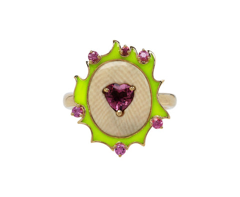 Francesca Villa Heart of Fire Pink Tourmaline Enamel Ring