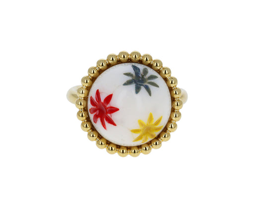 White Button Morning Star Enamel Ring