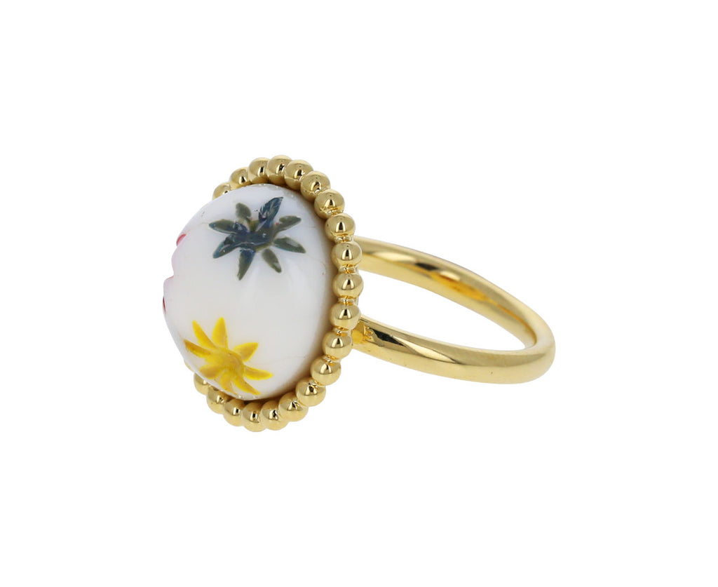 White Button Morning Star Enamel Ring