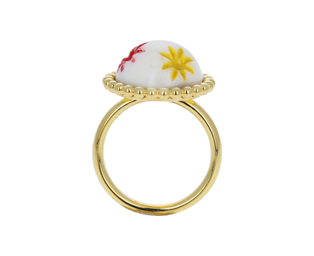 White Button Morning Star Enamel Ring