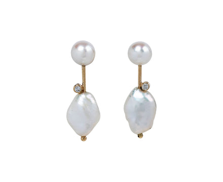 Diamond and Pearl Mini Cloudbar Earrings