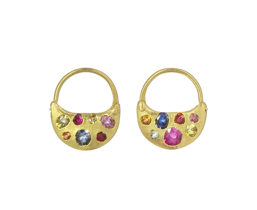 Rainbow Sapphire Crescent Saftey Pin Earrings - TWISTonline 