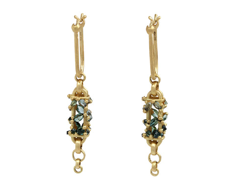 Polly Wales Green Long Fontaine Bar Earrings