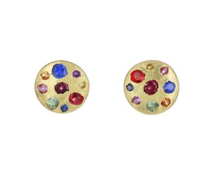 Rainbow Sapphire Celeste Disc Stud Earrings