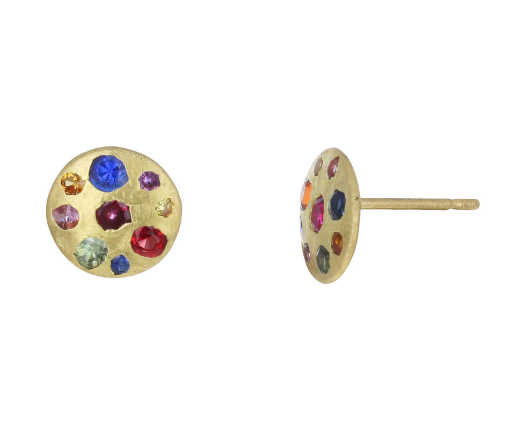 Rainbow Sapphire Celeste Disc Stud Earrings