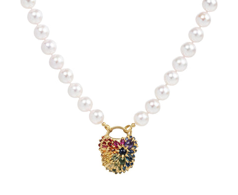 Polly Wales Large Encrusted Padlock Pearl Necklace