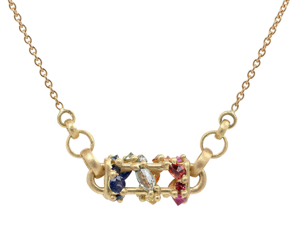 Polly Wales Rainbow Sapphire Horizontal Fontaine Bar Necklace Close Up