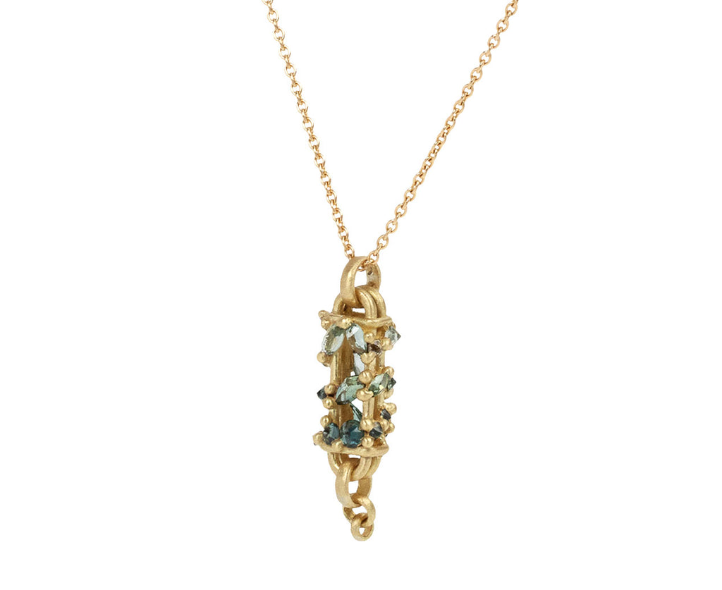 Polly Wales Green Vertical Fontaine Bar Pendant Necklace Side View