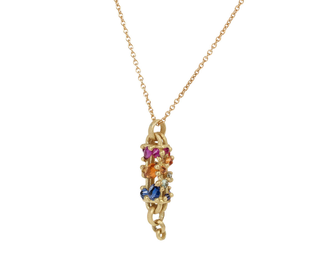 Polly Wales Rainbow Sapphire Vertical Fontaine Bar Pendant Necklace Side View