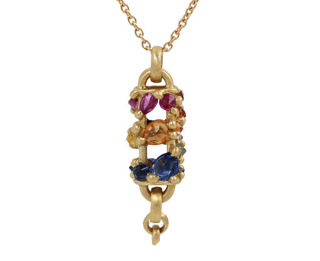 Polly Wales Rainbow Sapphire Vertical Fontaine Bar Pendant Necklace Close Up