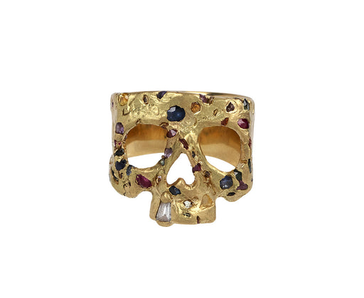 Polly Wales Rainbow Sapphire Confetti Skull Ring