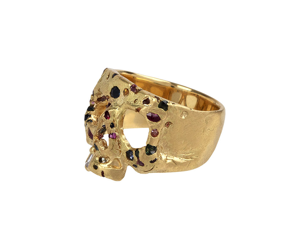 Polly Wales Rainbow Sapphire Confetti Skull Ring