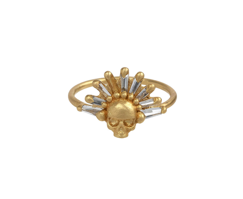 Polly Wales Baguette Diamond Halo Ixchel Skull Ring