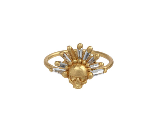 Polly Wales Baguette Diamond Halo Ixchel Skull Ring