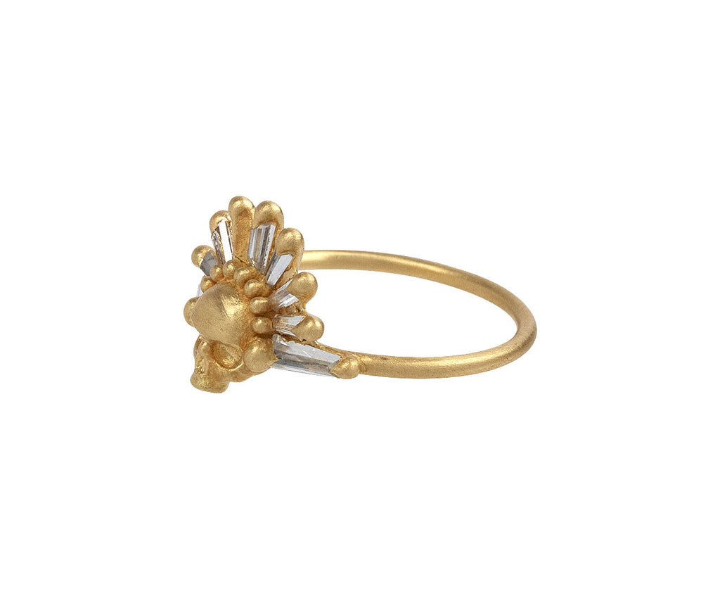 Polly Wales Baguette Diamond Halo Ixchel Skull Ring Side View