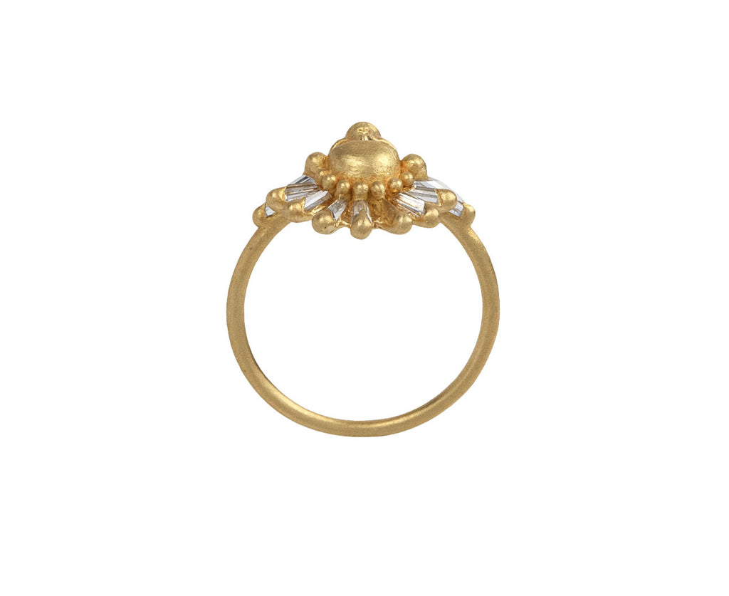 Polly Wales Baguette Diamond Halo Ixchel Skull Ring Top View